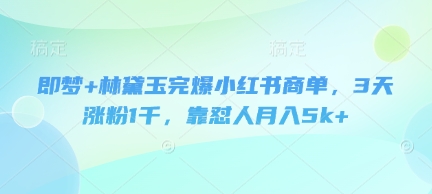 即梦+林黛玉完爆小红书商单，3天涨粉1千，靠怼人月入5k+-网亿资源平台