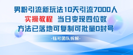 男粉引流新玩法10天引流7000人当日变现四位数可复制可批量0封号-网亿资源平台
