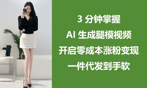 3分钟掌握AI生成腿模视频，开启零成本涨粉变现，一件代发到手软-网亿资源平台