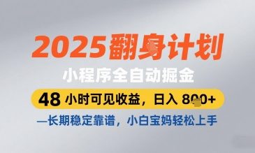 2025小程序全自动掘金，48 小时可见收益，日入8张，长期稳定靠谱，小白宝妈轻松上手【揭秘】-网亿资源平台