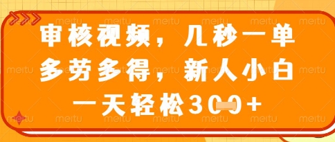 视频审核员，几秒一单，不限时间，不限地点，多做多得，新人小白一天轻松几张+【揭秘】-网亿资源平台