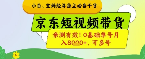 小白宝妈经济独立必备干货，京东短视频带货，亲测有效!0基础单号月入8k+，可多号【揭秘】-网亿资源平台