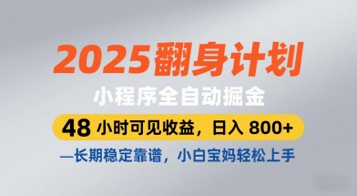 2025翻身计划，小程序全自动掘金，48小时可见收益，日入8张+，长期稳定靠谱，小白宝妈轻松上手【揭秘】-网亿资源平台