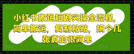 小红书搬运短剧实操全流程，简单搬运，复制粘贴，搞个几张真的很简单-网亿资源平台