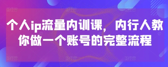 个人ip流量内训课，内行人教你做一个账号的完整流程-网亿资源平台