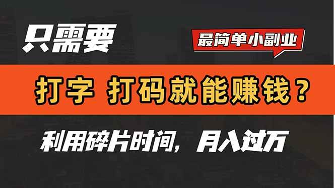 （14673期）只需要打字，打码，就能赚钱？简单的赚钱小副业，利用碎片时间，月入过万-网亿资源平台