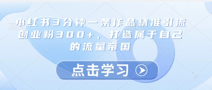 小红书3分钟一条作品精准引流创业粉300+，打造属于自己的流量帝国-网亿资源平台