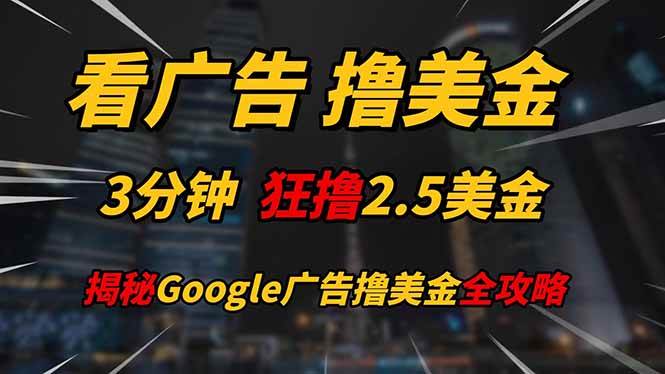 （14701期）看广告，撸美金！！3分钟赚2.5美金！！日入200美金不是梦！揭秘Google…-网亿资源平台