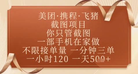 飞猪美团截图项目，你只管截图，一部手机在家做，正规平台无套路，一天5张+【揭秘】-网亿资源平台