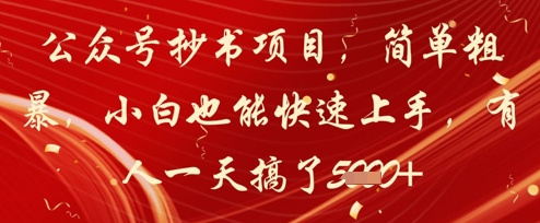 公众号抄书项目，简单粗暴，小白也能快速上手，有人一天搞了1k+-网亿资源平台