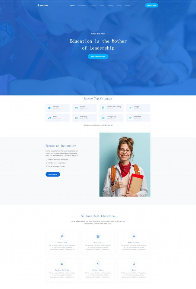 蓝色教育培训机构网站html模板-网亿资源平台