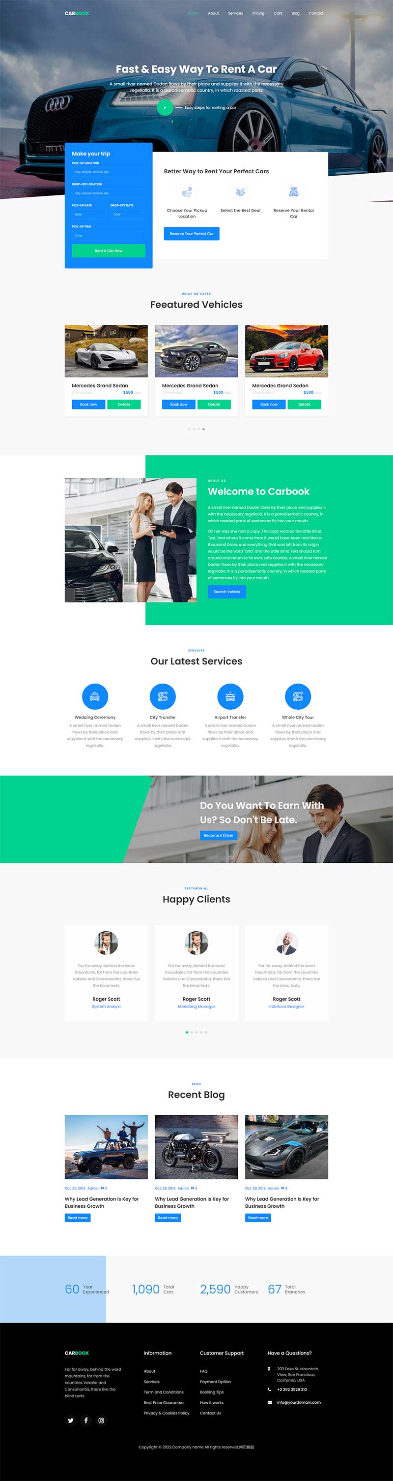 汽车租赁汽车接送Bootstrap4网站模板-网亿资源平台