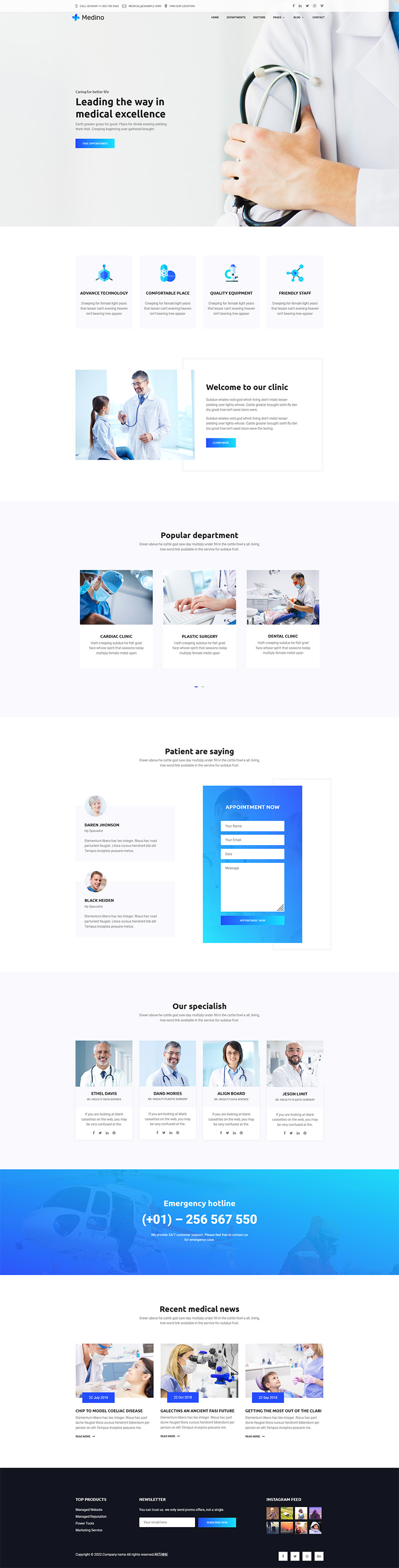 蓝白简约医疗检测机构html模板-网亿资源平台