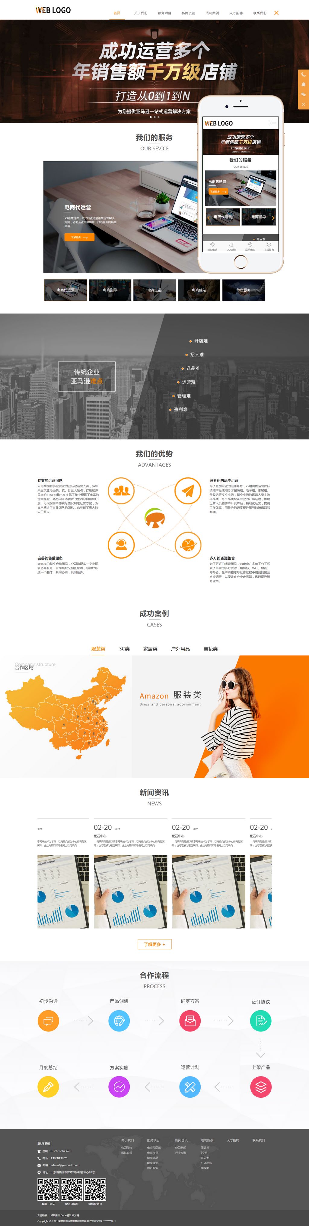 响应式亚马孙店铺代运营企业织梦网站模板-网亿资源平台