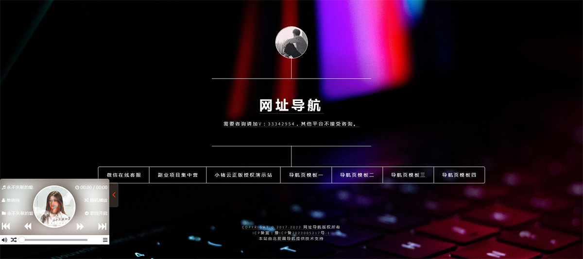 好看的导航引导页网站模板 带音乐特效和防红功能-网亿资源平台