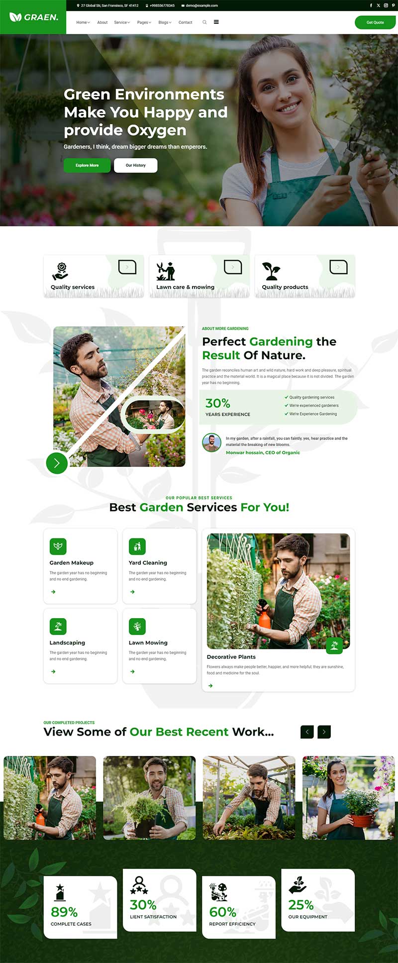 响应式绿色园林花艺前端网页模板-网亿资源平台