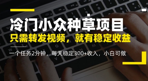 冷门小众种草项目，只需转发视频，每天就有稳定收益，无门槛，每天稳定3张+收入，小白可做-网亿资源平台