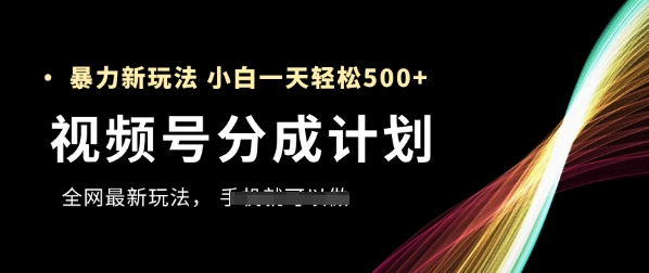 视频号分成计划，全网最暴力玩法，新手一天也能轻松5张+-网亿资源平台