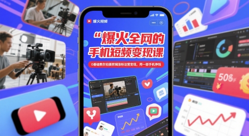 爆火全网的手机短视频变现课，0基础教你拍摄剪辑涨粉运营变现，用一部手机挣钱-网亿资源平台