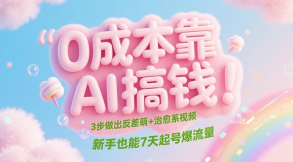 0成本靠AI搞钱!3步做出反差萌+治愈系视频,新手也能7天起号爆流量-邪修侠 - 演示