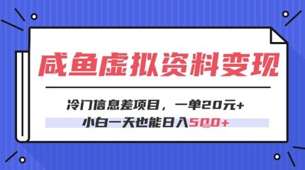 咸鱼虚拟资料变现，冷门信息差项目，一单20.小白一天也能日入5张-网亿资源平台