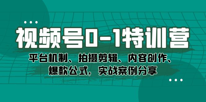 视频号 0-1 特训营：平台机制、拍摄剪辑、内容创作、爆款公式，实战案例分享-网亿资源平台