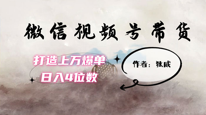 最新红利期，微信视频号带货项目，单号 5 位数拆解教程-网亿资源平台