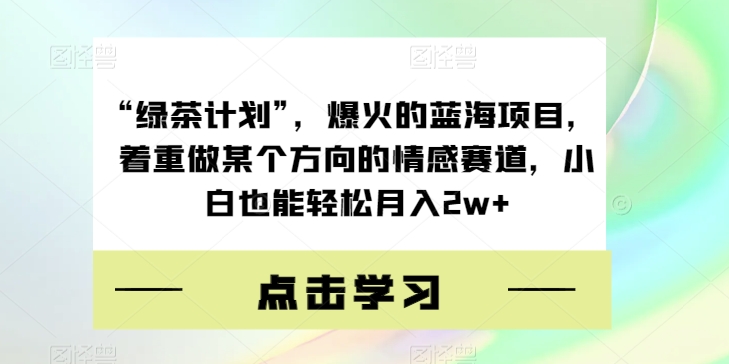 “绿茶计划”，爆火的蓝海项目，着重做某个方向的情感赛道，小白也能轻松月入 2w+-网亿资源平台