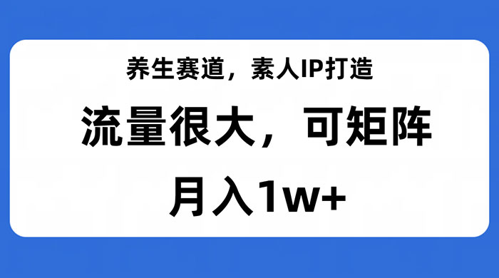 养生赛道，素人IP打造，流量很大，可矩阵，月入1w+-网亿资源平台