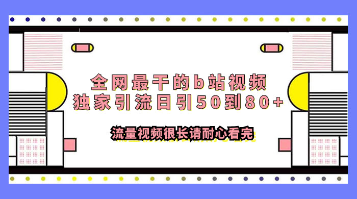 全网最干的 B 站视频独家引流，日引 50~80+ 流量-网亿资源平台