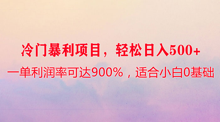 冷门暴利项目，一单利润率可达 900%，轻松日入 500+，适合小白 0 基础-网亿资源平台
