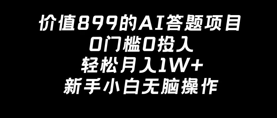 价值899的AI答题项目，0门槛0投入，轻松月入1W+，新手小白无脑操作-网亿资源平台