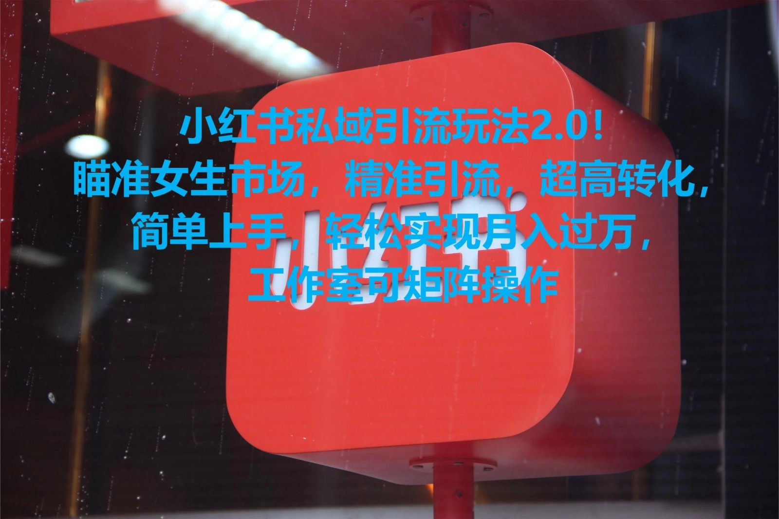 小红书私域引流玩法2.0!瞄准女生市场,精准引流,超高转化,简单上手,轻松实现月入过万,工作室可矩阵操作-网亿资源平台