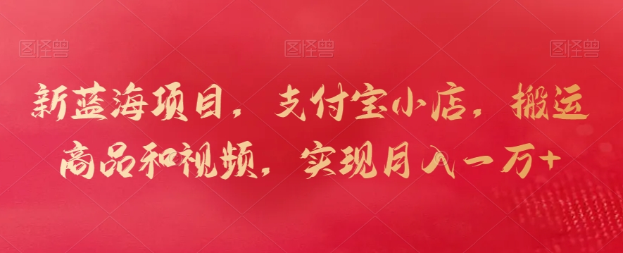 新蓝海项目，支付宝小店，搬运商品和视频，实现月入一万+-网亿资源平台