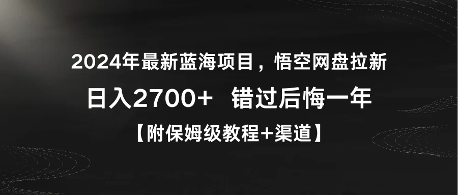 2024年最新蓝海项目，悟空网盘拉新，日入2700+错过后悔一年【附保姆级教程+渠道】-网亿资源平台