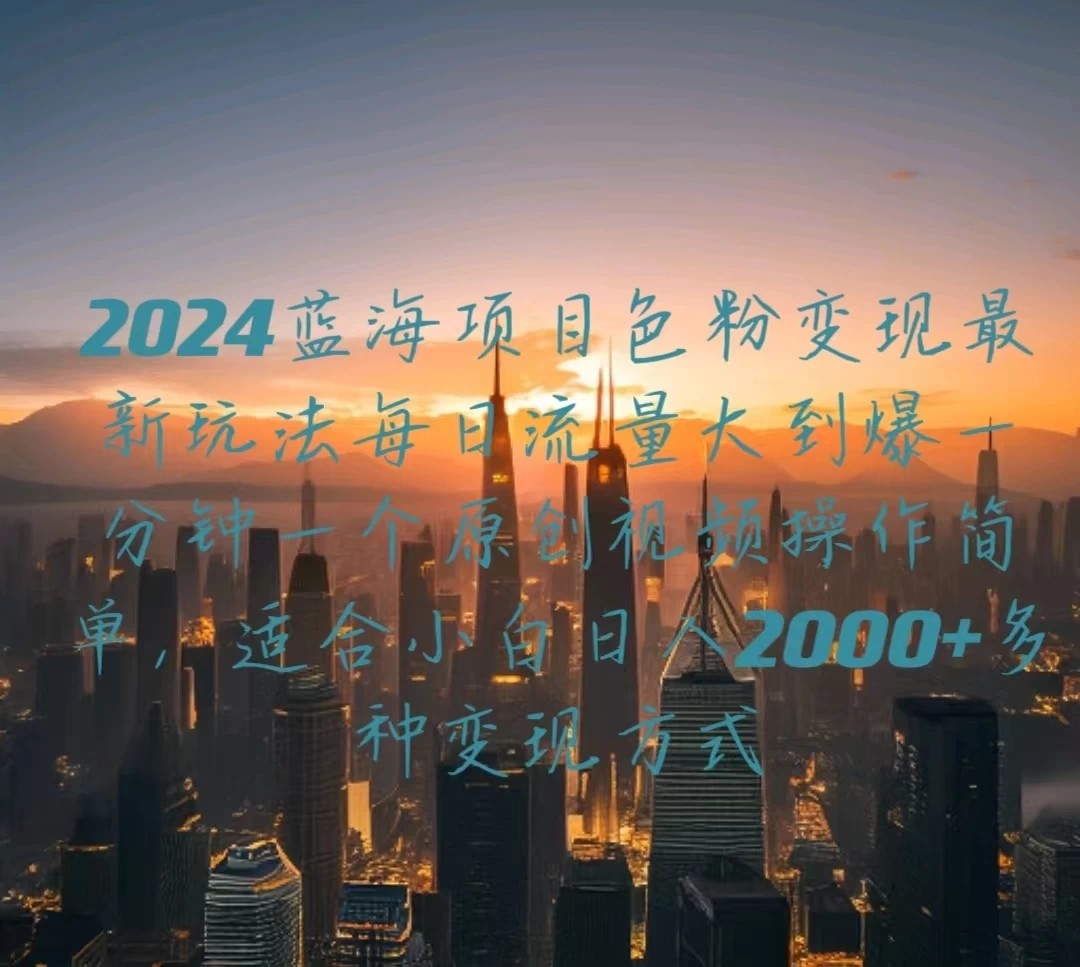 2024蓝海项目，色粉变现最新玩法，每日流量大到爆，一分钟一个原创视频操作简单适合小白，日入2000+多种变现方式-网亿资源平台