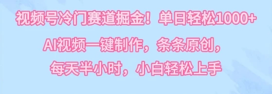 视频号冷门赛道掘金！单日轻松1000+，AI视频一键制作，条条原创，每天半小时，小白轻松上手-网亿资源平台
