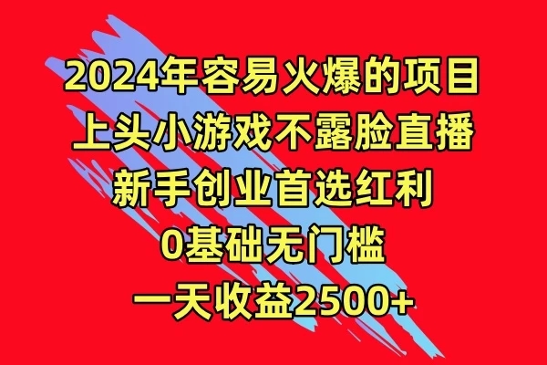 2024年容易火爆的项目，上头小游戏不露脸直播，新手创业首选红利，0基础无门槛，一天收益2500+-网亿资源平台