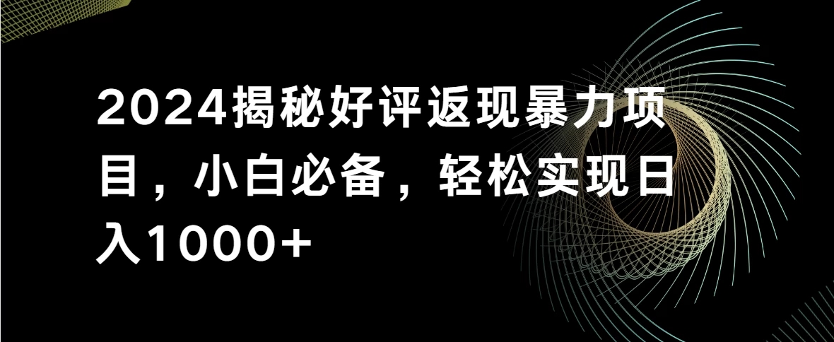 2024揭秘好评返现暴力项目，小白必备，轻松实现日入1000+-网亿资源平台