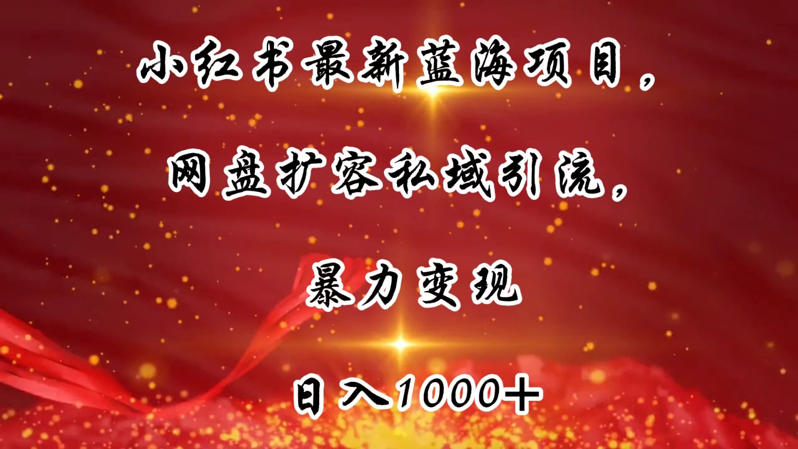 小红书最新蓝海项目,网盘扩容私域引流,暴力变现,日入1000+(附100T占位文件)-网亿资源平台