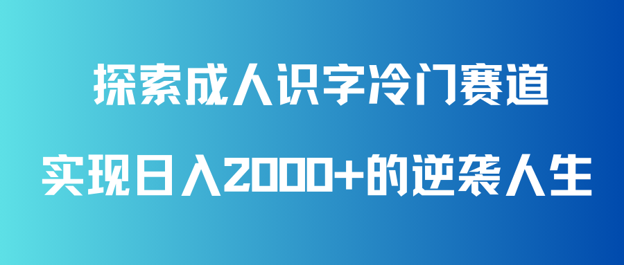 探索成人识字冷门赛道，实现日入2000+的逆袭人生！-网亿资源平台