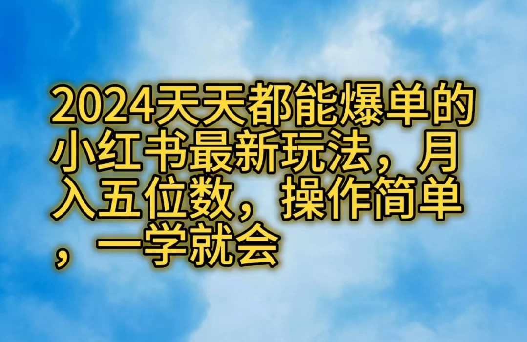 2024天天都能爆单的小红书最新玩法，月入五位数，操作简单，一学就会-网亿资源平台