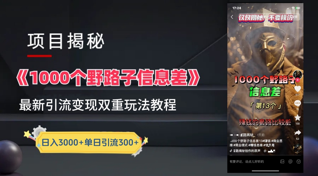 抖音最新一千个野路子玩法教程，变现+引流双重玩法，野路子信息差-网亿资源平台