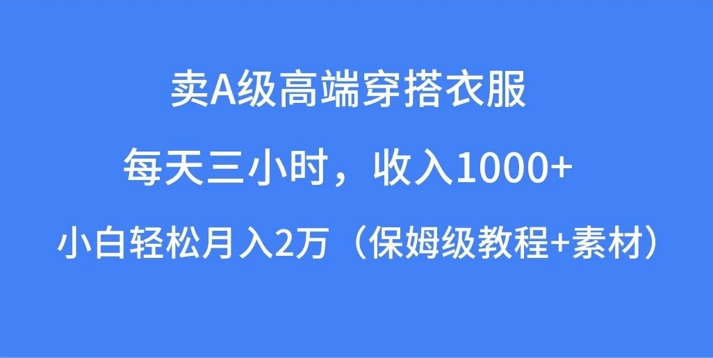 每天三小时，收入1000+，卖A级高端穿搭衣服，小白轻松月入2万，（保姆级教程+素材）-网亿资源平台