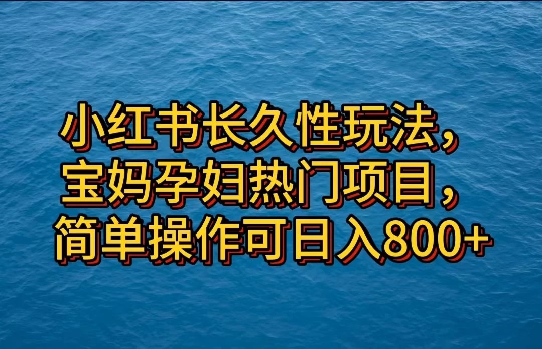 小红书长久性玩法，宝妈孕妇热门项目，简单操作可日入800+-网亿资源平台
