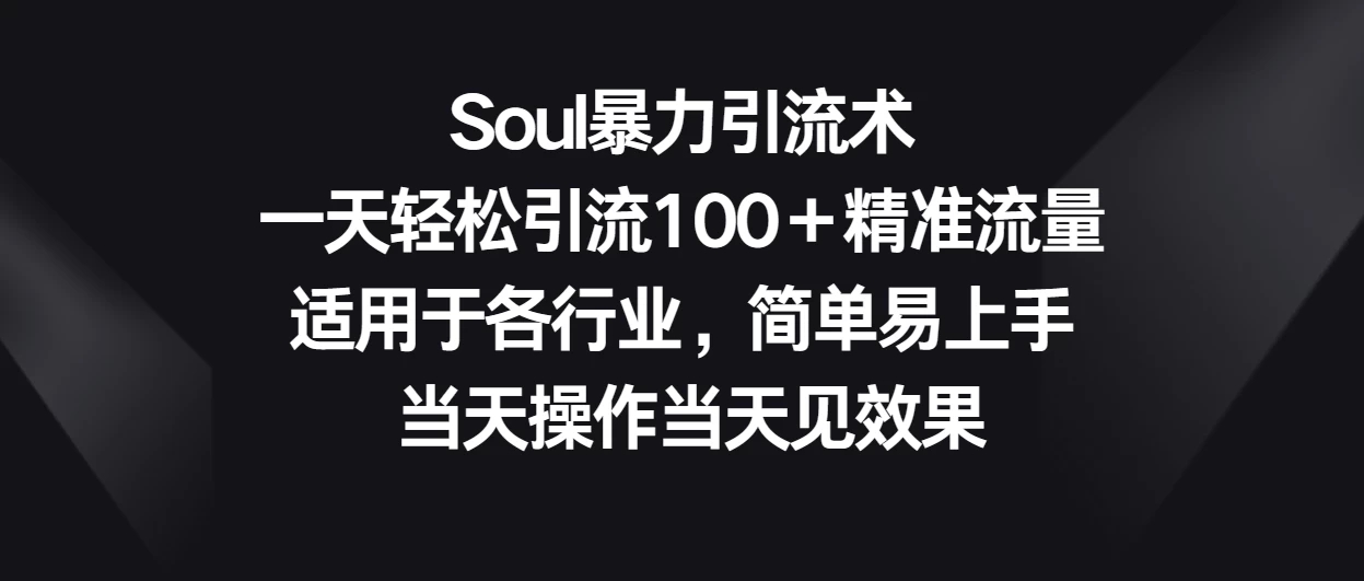 Soul暴力引流术，一天轻松引流100＋精准流量，适用于各行业，简单易上手 当天操作当天见效果-网亿资源平台