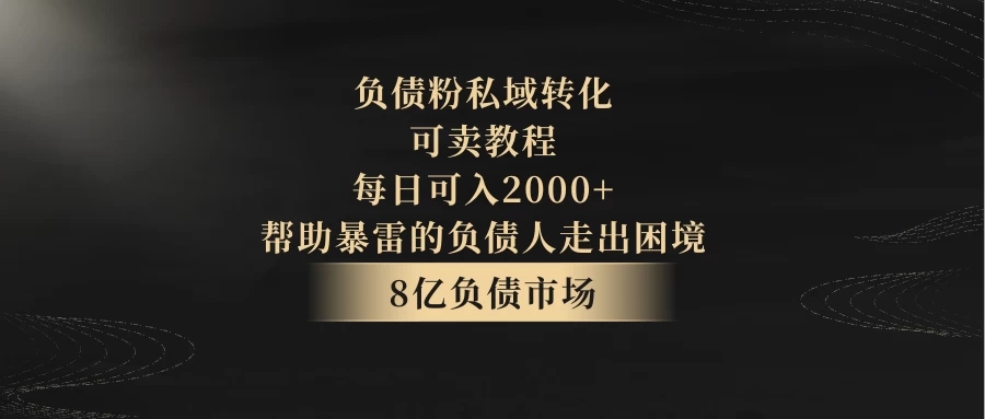 8亿负债市场，负债粉私域转化，可卖教程，每日可入2000+，无需经验（包含资料）-网亿资源平台