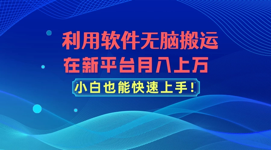 利用软件无脑搬运，在新平台月入上万，小白也能快速上手-网亿资源平台