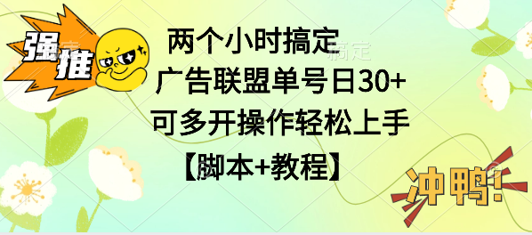 广告联盟掘金，每天2小时稳定收益单号30+可多开，轻松上手，全套详细【脚本+教程】-网亿资源平台