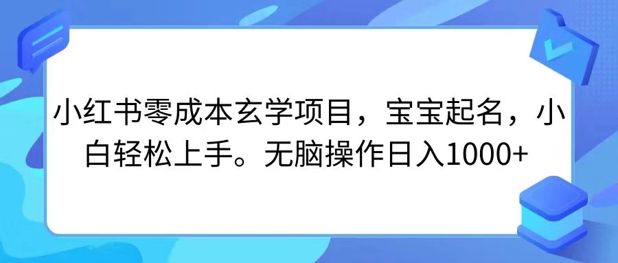 小红书零成本玄学项目，宝宝起名，小白轻松上手，无脑操作日入1000+-网亿资源平台